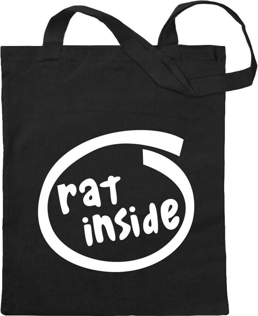 Kiwistar - Baumwolltasche - schwarz - rat inside - Tragetasche Stoffbeutel Umhängetasche langer Henkel