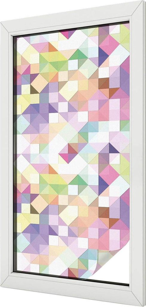 Buntglas Fensterfolie – 100x100 cm – Stained-Glass Design – blickdichte dekorative Sichtschutzfolie – selbstklebend, UV-Schutz – Abstrakt...