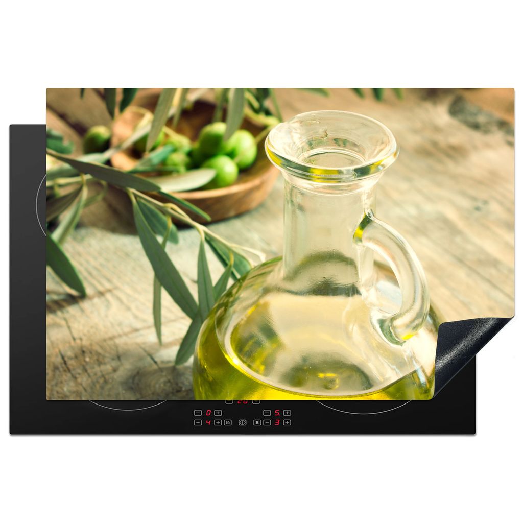 KitchenYeah Herdabdeckplatte Krug - Glas - Holz - Grün , 78x52cm, Küche Deko, Glaskeramikkochfeld Herdabdeckung, Abdeckplatte fùr Kochfeld