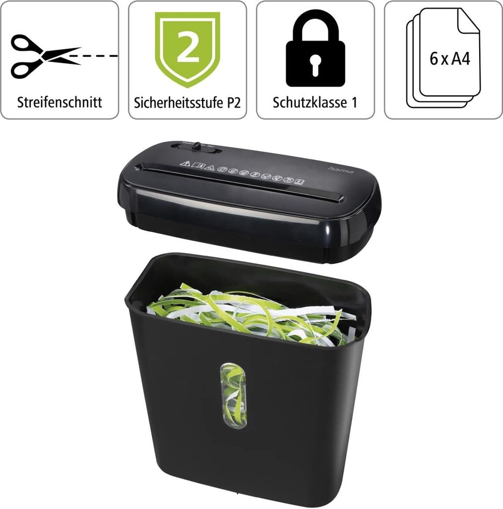 hama Basic S6 Aktenvernichter mit Streifenschnitt P-2, 6 Produktbild 6