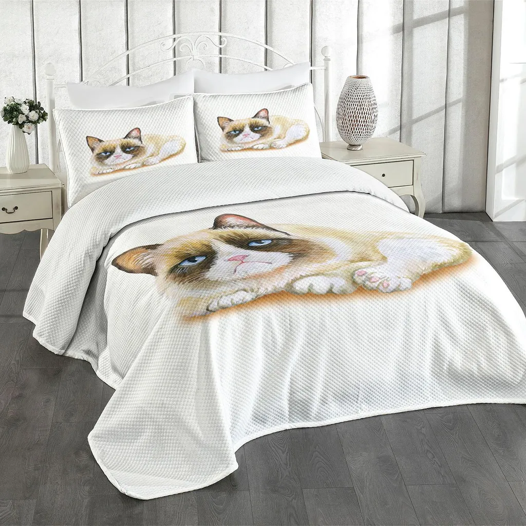 Copriletto Gatto Scontroso ABAKUHAUS 220x220 cm Marrone Beige - Arredo Unico