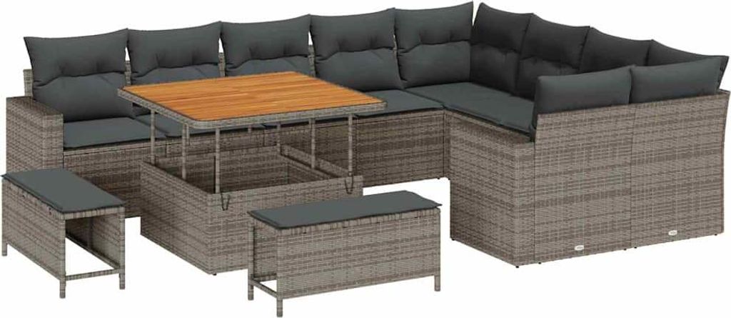 vidaXL Gartensofa-set mit Kissen 13 pcs Grau Poly-Rattan