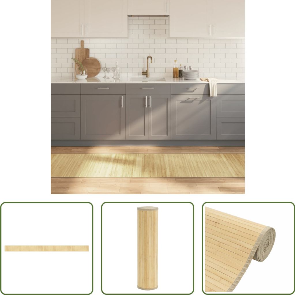 The Living Store Teppich Rechteckig Hell Natur 70x1000 cm Bambus