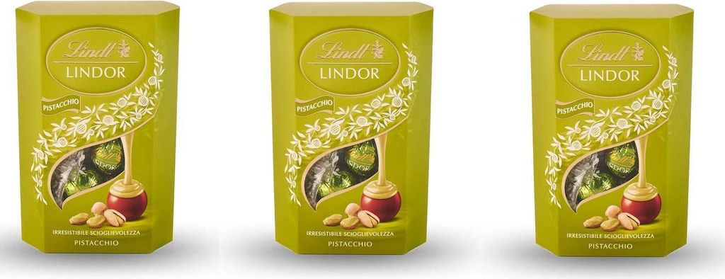 3x Lindt Lindor Pistacchio Milchschokoladen pralinen gefüllt mit Pistaziencreme 200g