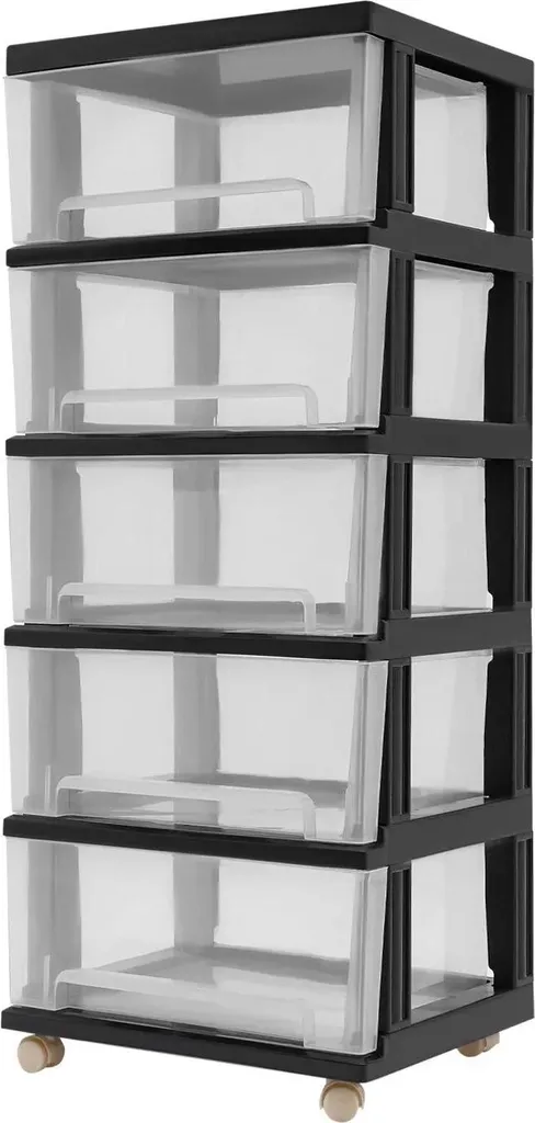 Carrello Portaoggetti 5 Cassetti per Cameretta e Bagno Nero 40x33x98cm