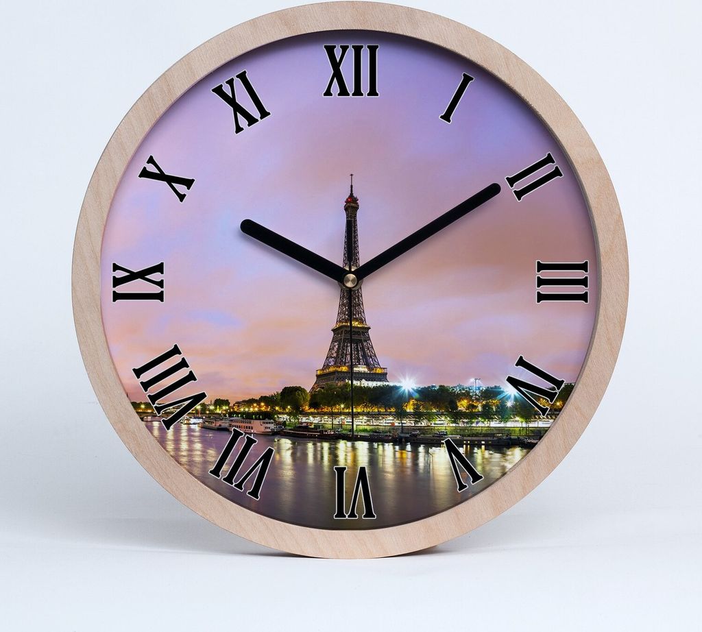 Holzuhr 25fi cm wanduhr - schwarze Spitzen - Eiffelturm Paris