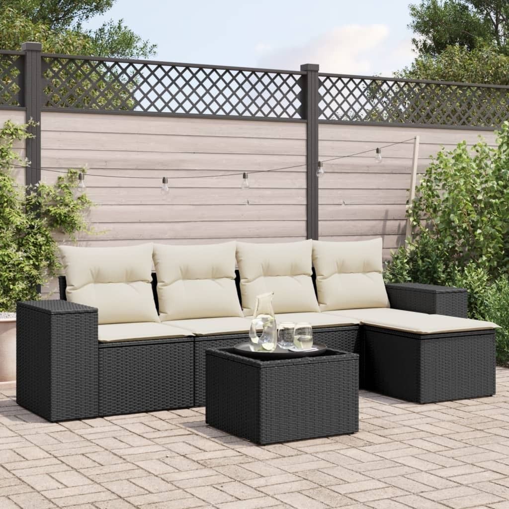6-tlg. Garten-Sofagarnitur - mit Kissen Schwarz Poly Rattan - Gartenmöbelset 3254833