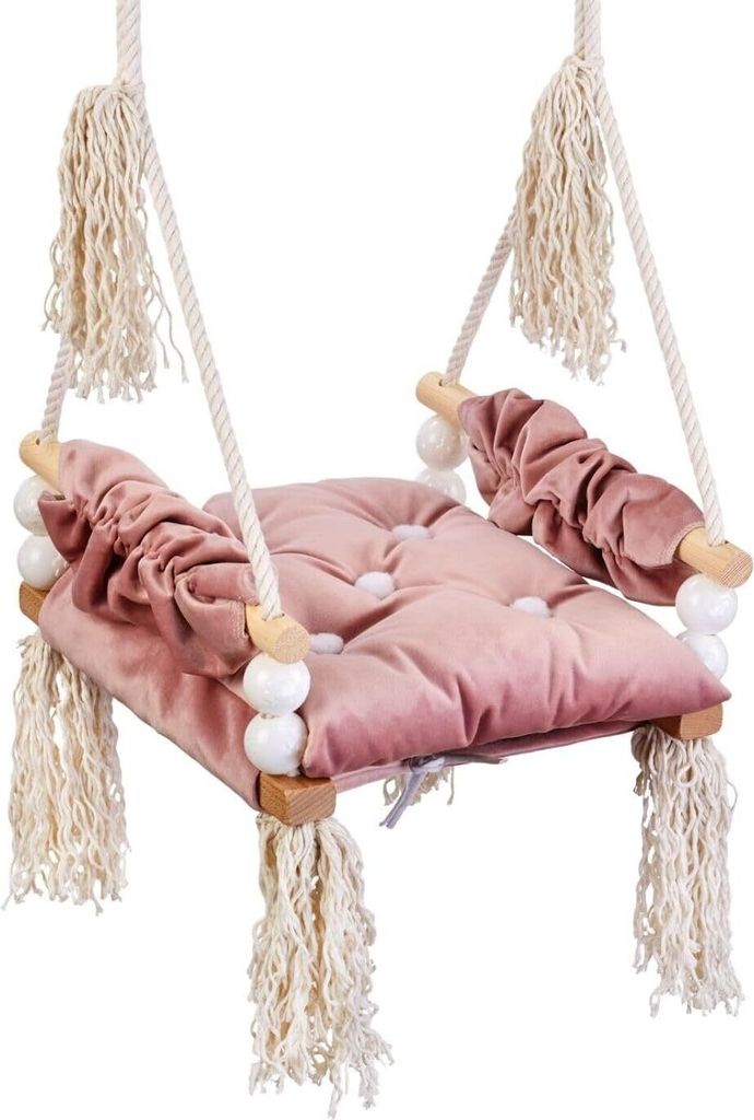 Love Gifts Schaukel - Kinderschaukel 3-7 Jahre aus Holz, geeignet auch als Indoor Schaukel, montierbar an der Decke sowie im Türrahmen, Rosa