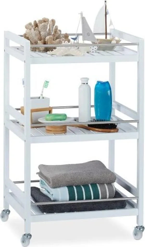 Carrello di servizio in bambù bianco - Pratico Mobile Cucina con Ruote