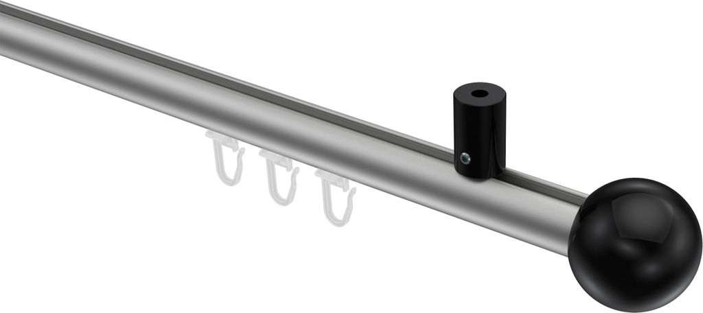 Interdeco Innenlaufstange / Gardinenstange mit Innenlauf Silbergrau / Schwarz, Typ Sonius Luino (Kugel) Deckenmontage, 20 mm Ø 1-läufig, 220 cm