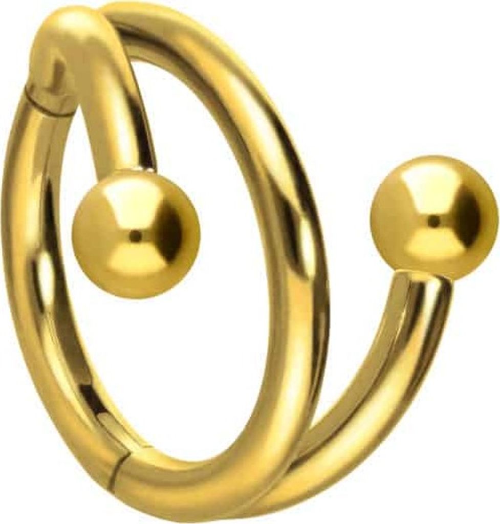 Ohrpiercing, Nasenpiercing, Septum Piercing Titan Segmentring Clicker mit Innengewinde 3 RINGE + 2 KUGELN Gold Innendurchmesser: 8mm | Kugelgröße...