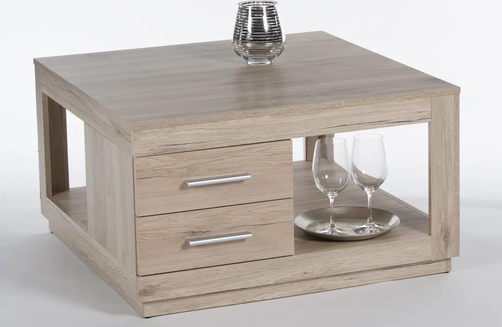 Table de salon carrée décor San Remo 80x80 cm Flor meuble de séjour bois