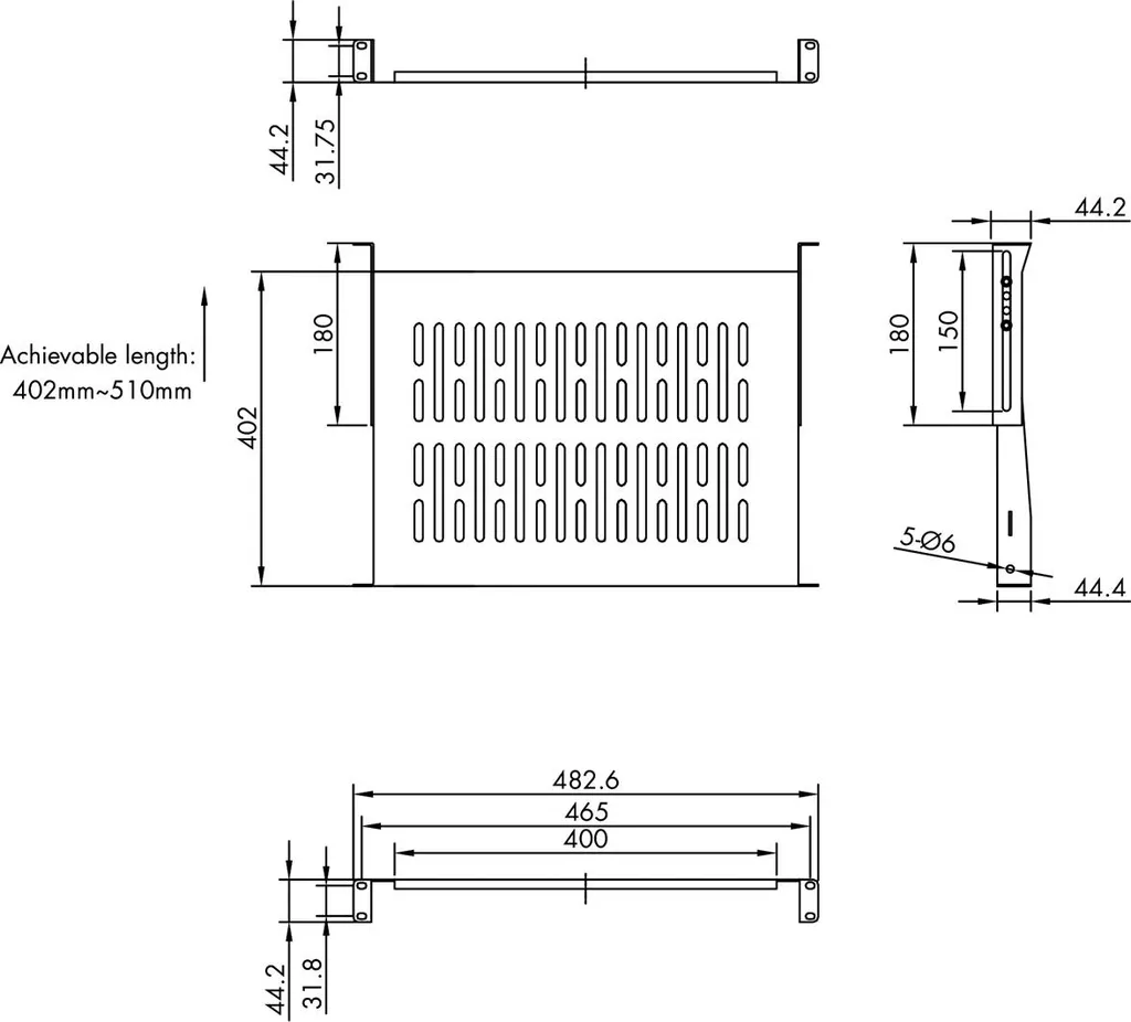 Ripiano Rack 19 1U VALUE - Profondità 400mm per Server e Switch - 2