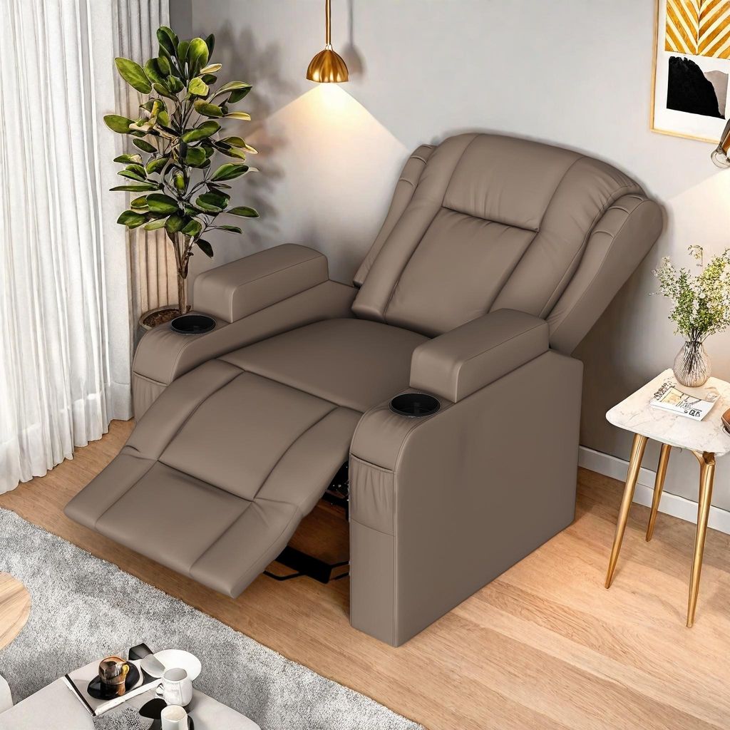 Brauner elektrischer Massagesessel mit USB-Anschluss, Produktbild 