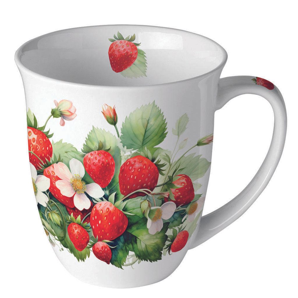 Becher 0,4L Ø 10cm Höhe 10,5 cm Erdbeeren Erdbeerstrauch Produktbild 