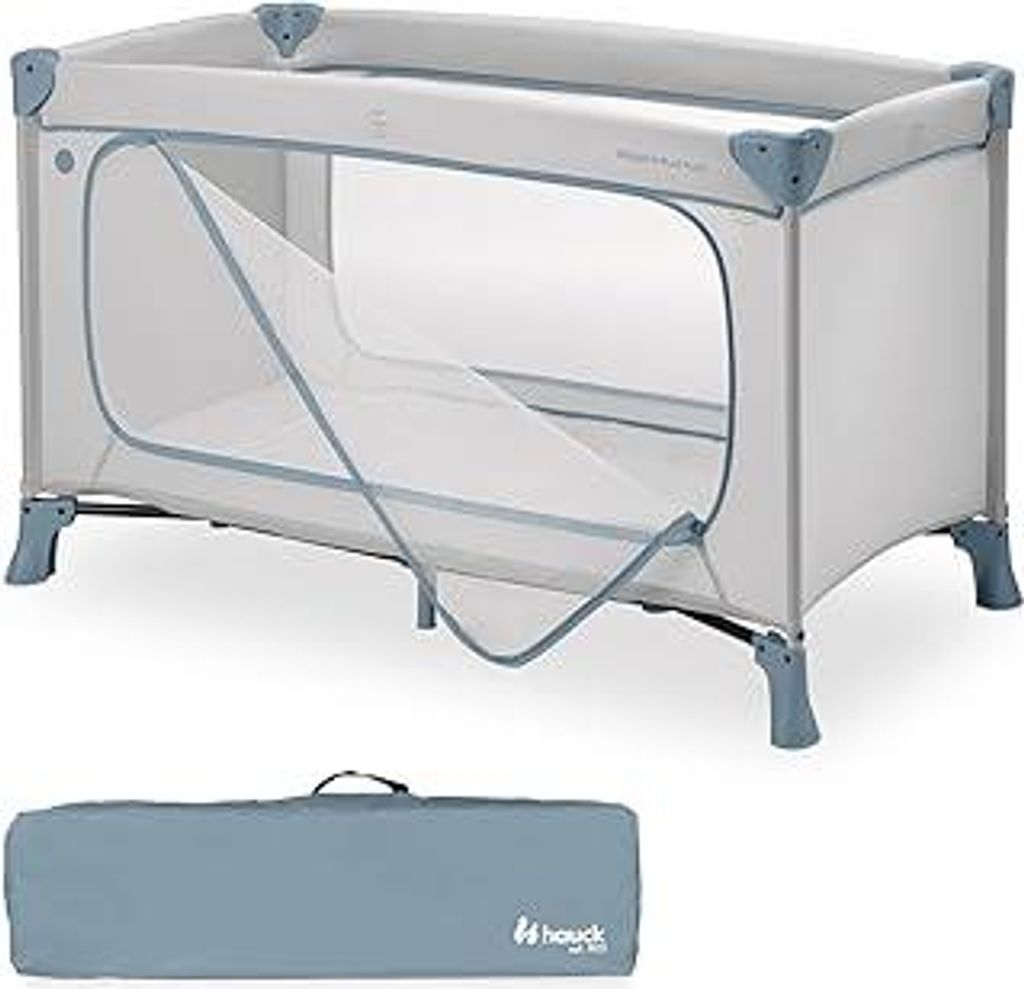 hauck Dream N Play Plus, Dusty Blue - Kinderreisebett mit Transporttasche - Großer Schlupf zum Spielen - Klein Zusammenklappbar - Baby Reisebett K...