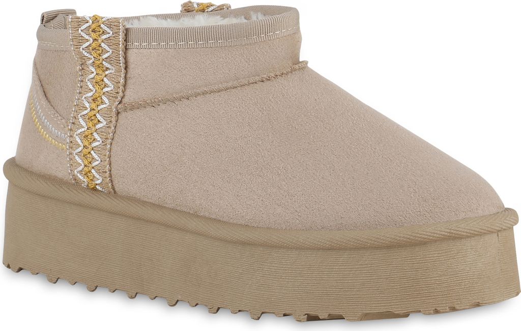 VAN HILL Damen Warm Gefütterte Winter Boots Stiefeletten Bequeme Schuhe 840911, Farbe: Beige, Größe: 39