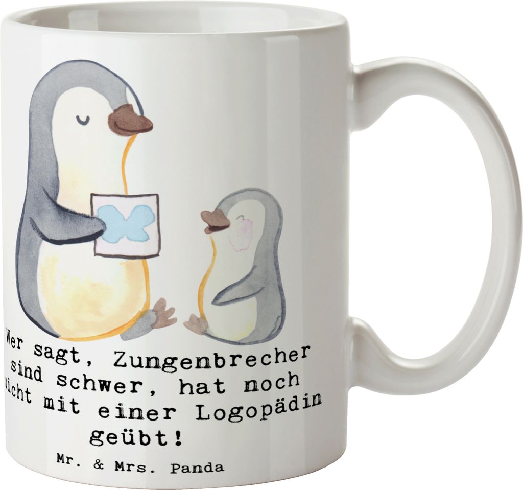 Mr. & Mrs. Panda Becher Training mit Logopädin - Weiß - Geschenk, Wortschatz erweitern, Sprachtherapie, Therapie, Kaffeetasse, Tasse, Pott, Beruf...