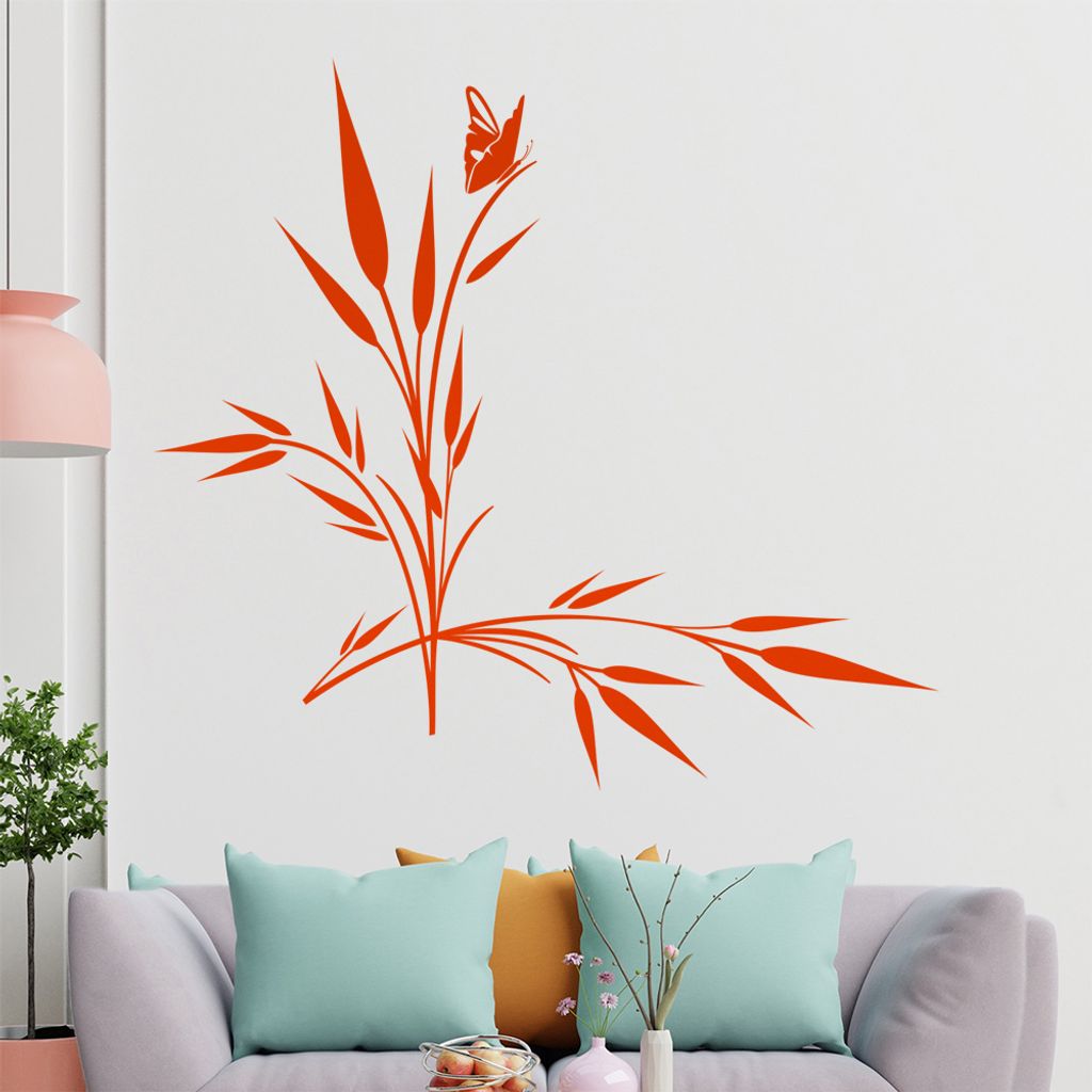kleiner Falter auf Gras Wandtattoo in 6 Größen - Wandaufkleber Wall Sticker - Dekoration, Küche, Wohnzimmer, Schlafzimmer, Badezimmer