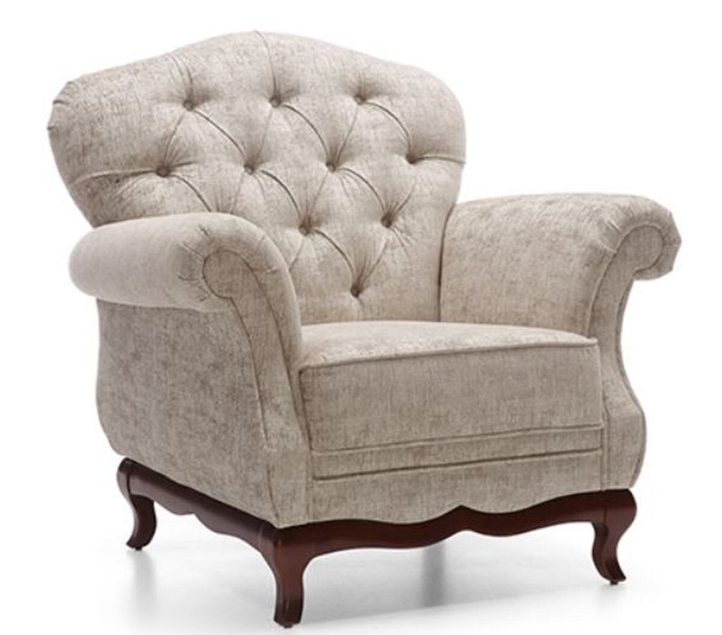 Casa Padrino Luxus Art Deco Chesterfield Wohnzimmer Sessel Greige / Dunkelbraun 99 x 90 x H. 98 cm - Wohnzimmermöbel