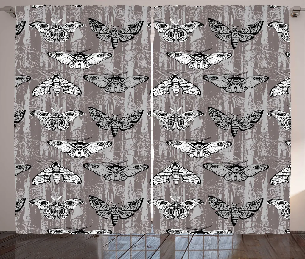 Grand Rideau de Salon Universel 280x225 cm Gris et Rose à Motifs Motte