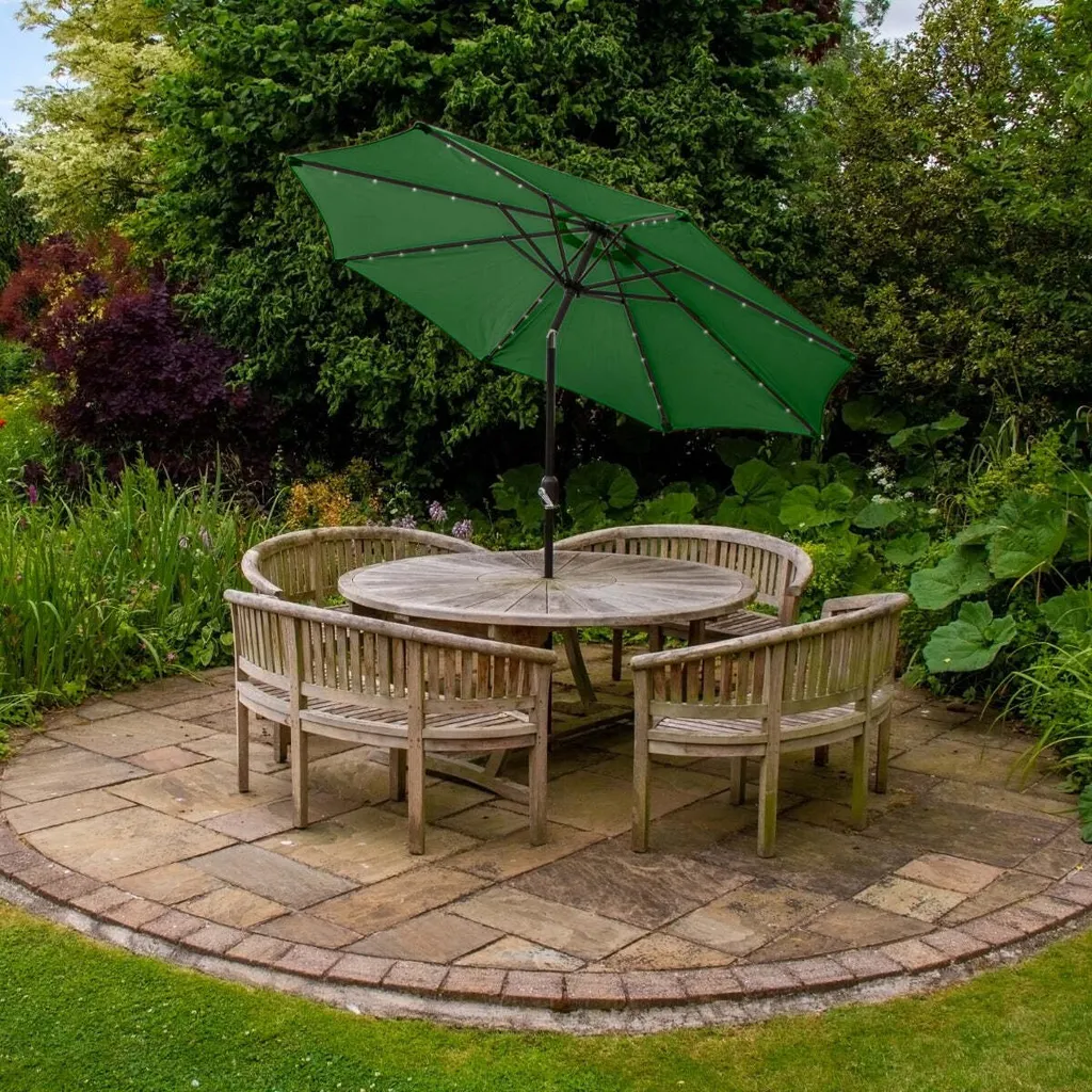 Parasol 2.7m Vert avec LED Intégrées et Fonction Bascule de Jardin