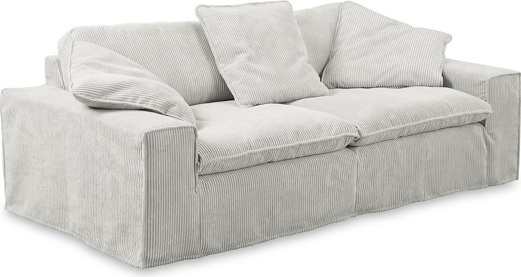 KAWOLA Sofa NETTA 4-Sitzer Bezug abziehbar Cord hellgrau