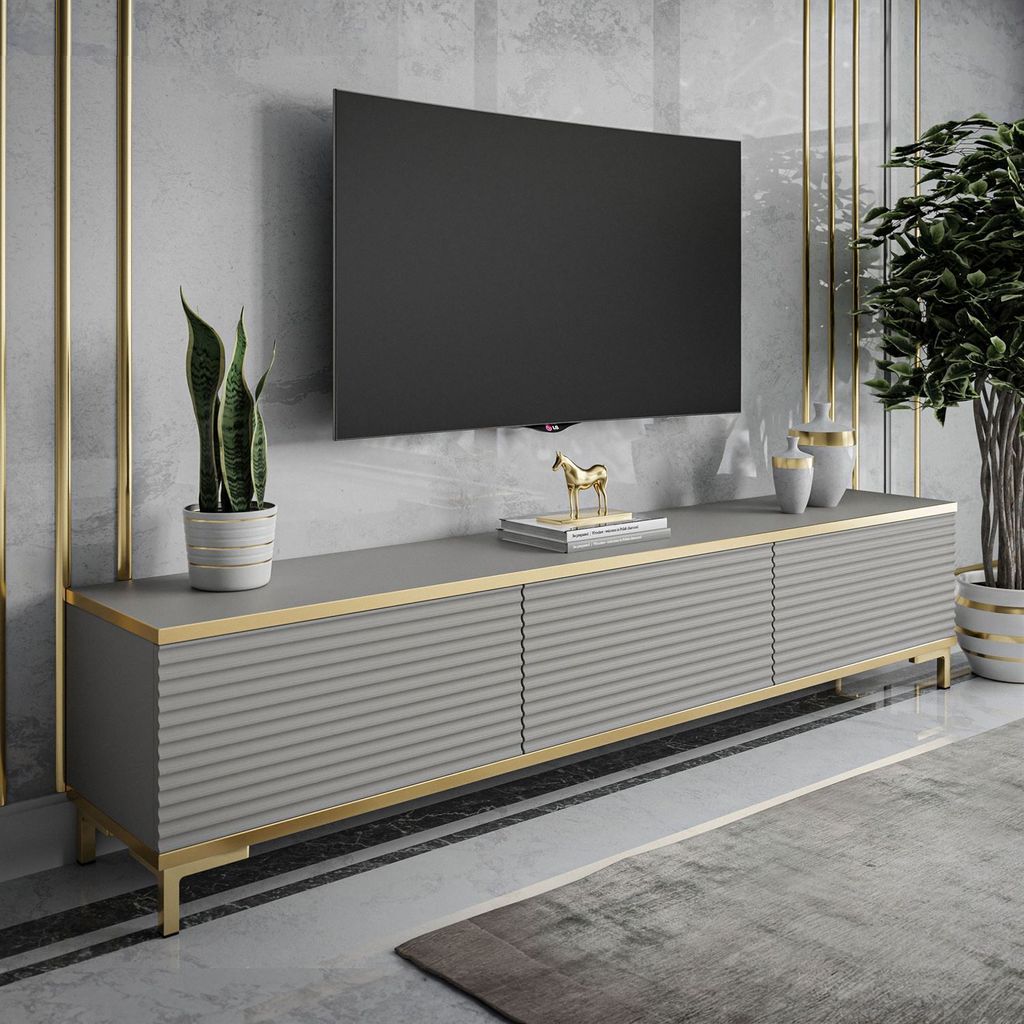 RTV Schrank OXFORD II 175 cm, Grau / grau matt + gold, Produktbild 