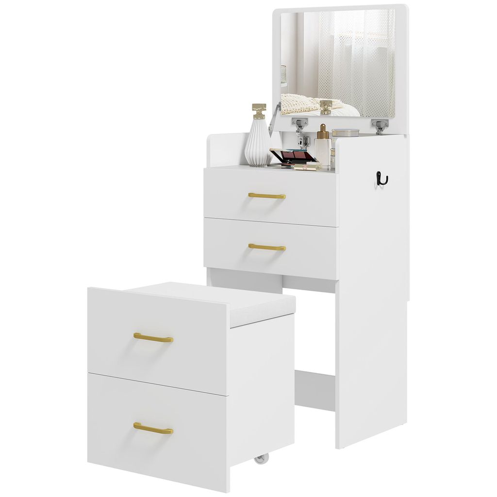 HOMCOM 3 in 1 Schminktisch mit Hocker, Kosmetiktisch mit Produktbild 
