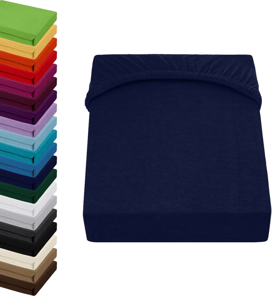 Jersey TOPPER Spannbettlaken 140x200-160x200cm Spannbetttuch für Boxspringbett-Topper Matratzen 100% Baumwolle, Farbe: Dunkelblau