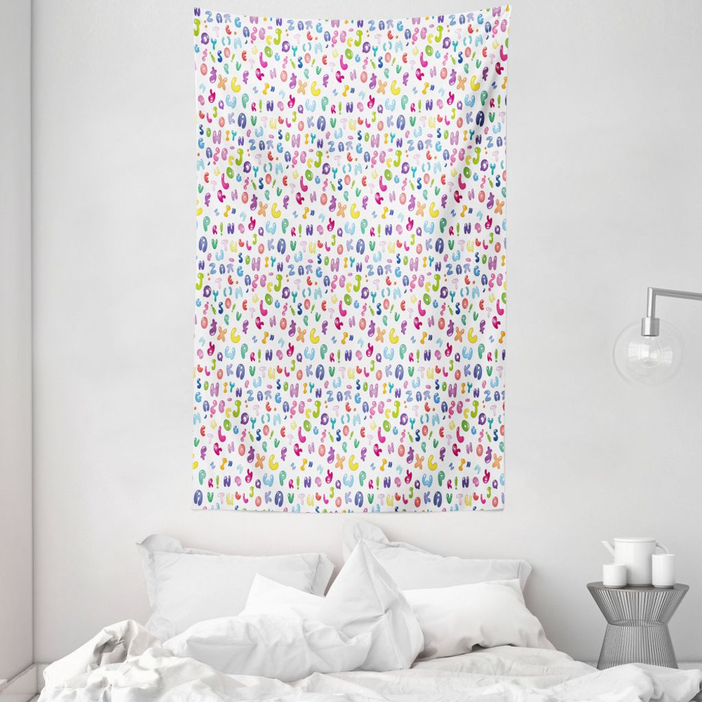 ABAKUHAUS ABC Wandteppich und Tagesdecke, Blase Letters Doodle Fun aus Weiches Mikrofaser Stoff Waschbar ohne Verblassen Digitaldruck, 140 x 230 cm...