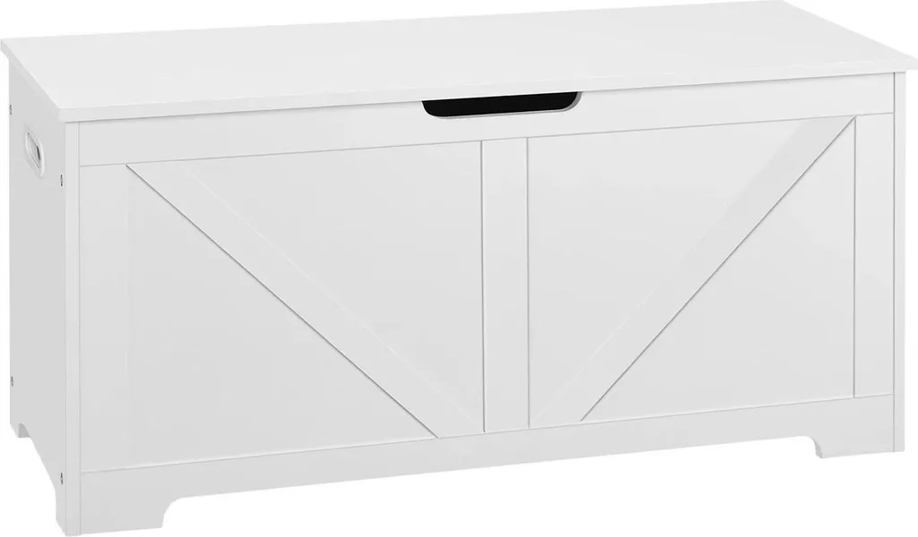 Panca portaoggetti - panca per scarpe - scatola per giocattoli - 76 l - 100x40x47 cm - portata 150 kg (interno 50 kg) - 2 cerniere di sicurezza - materiale a base di legno 15 mm - bianco