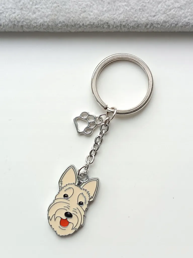 Portachiavi Testa di Cane Schnauzer Bianco Beige | Accessorio Resistente