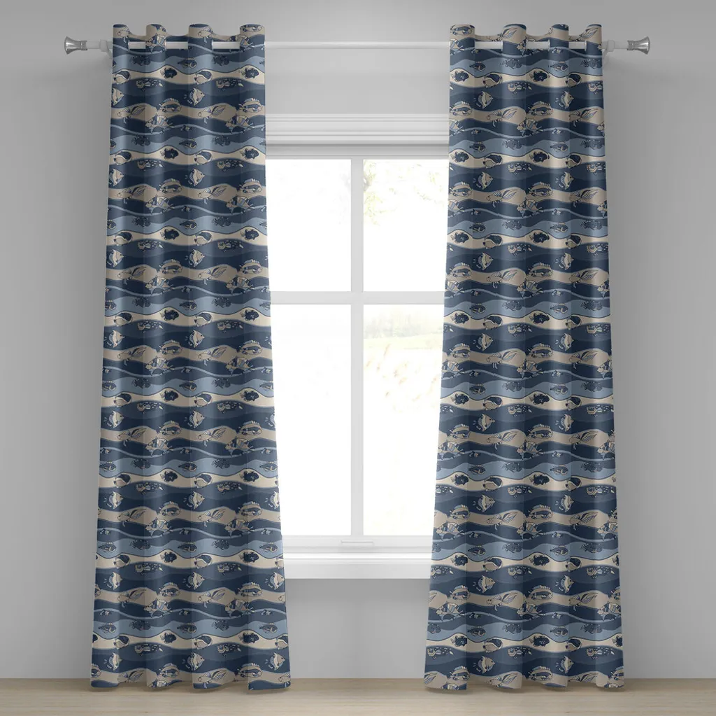 Rideaux décoratifs 2 panneaux motif aquarium asiatique 280 x 245 cm