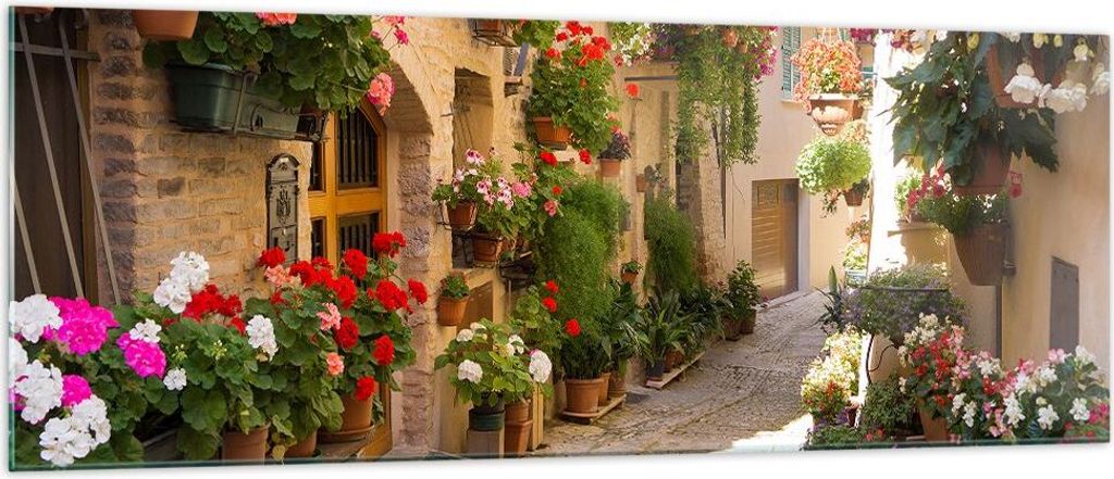 Bilder auf glas - Blume Straße Haus - 140x50cm - Glasbilder Produktbild 