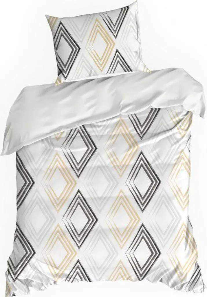 Eurofirany NEW24 Drap de Satin 140x200 Blanc Jaune Géométrique Printemps