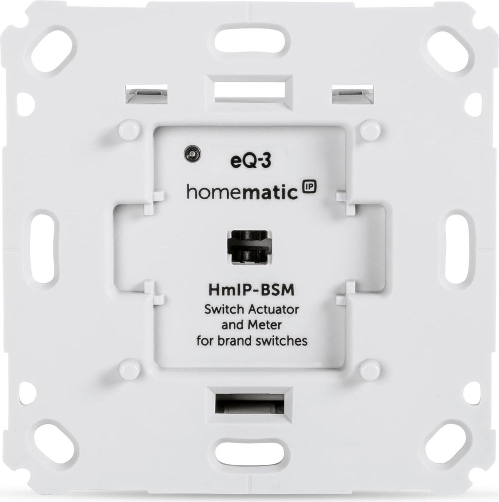 The back of a white smart home switch actuator device.