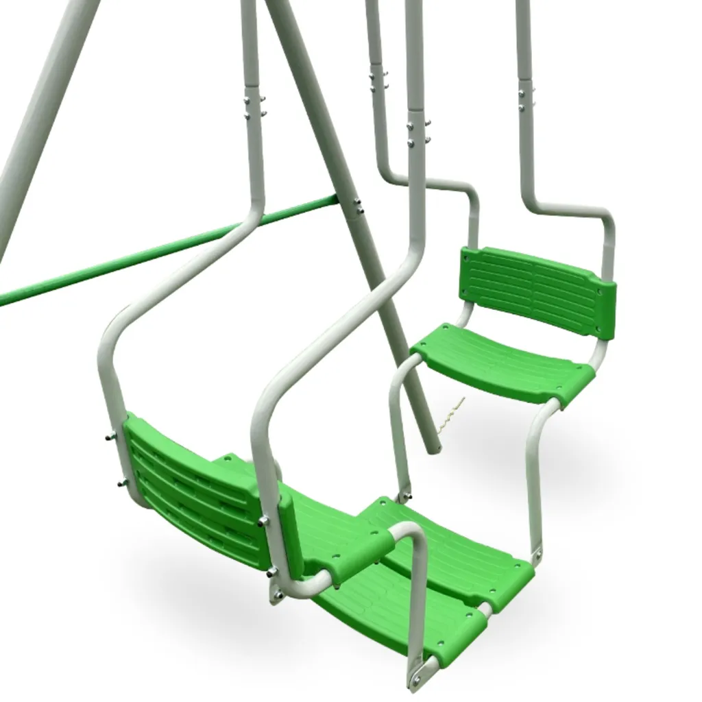 Portique balançoire multi-activités vert pour 6 enfants, hauteur ajustable - 5