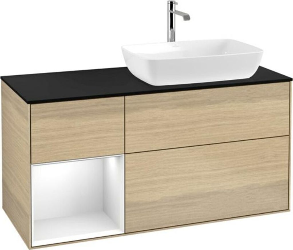 V&B Waschtischunterschrank Wandbeleuchtung Finion 120cm, Pl bla m, Reg glo wh. Lac, Oa ven