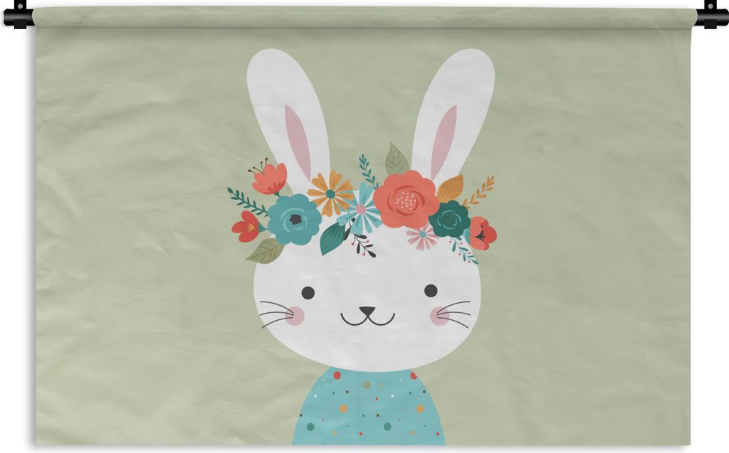 MuchoWow Wandteppich Wandbehang Kaninchen - Sommer - Blumen 120x80 cm Tapisserie Dekoration Wandtuch - Wanddekorationen - Wandtücher