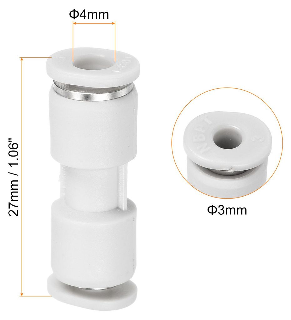 4mm bis 3mm Druck Verringerung Luftleitungen Montage anzuschlie?en, 5 Pack Gerade Union Reduzierer Pneumatisch Schnellverbindung Montage, Wei?