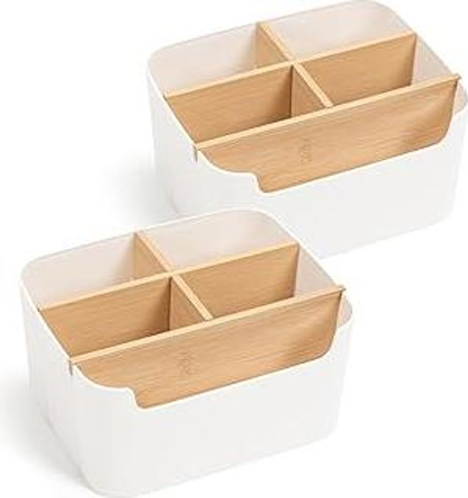5 Fächer Stifte Organizer, Schreibtisch Organizer, Stiftehalter with Bambus Abnehmbaren Trennwänden für Kosmetik, Fernbedienung, Handy, Notizzet...