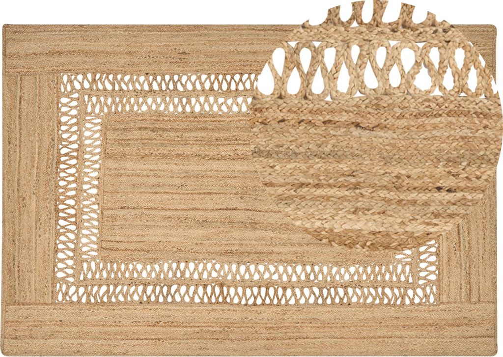 BELIANI Teppich Beige Jute Rechteckig 200 x 300 cm Geometriches Muster Handgemacht Boho Modern Kurzhaar für Fußbodenheizung Wohnzimmer Ausstattung