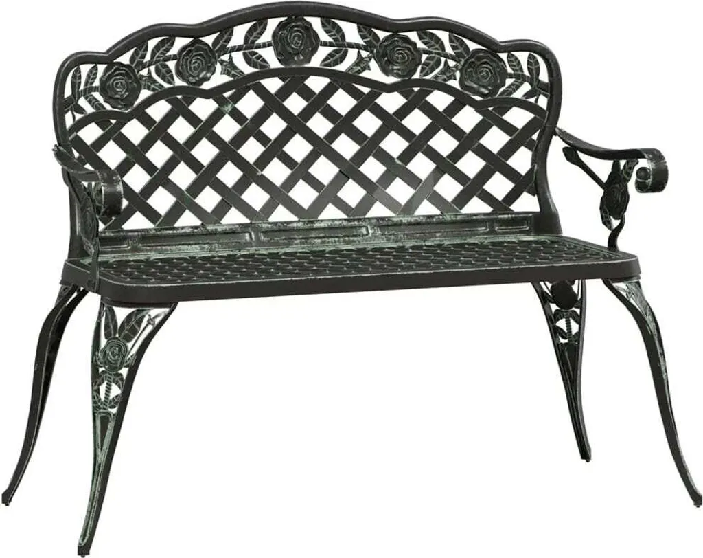 Banc extérieur de style romantique en fonte d'aluminium vert - 108 cm