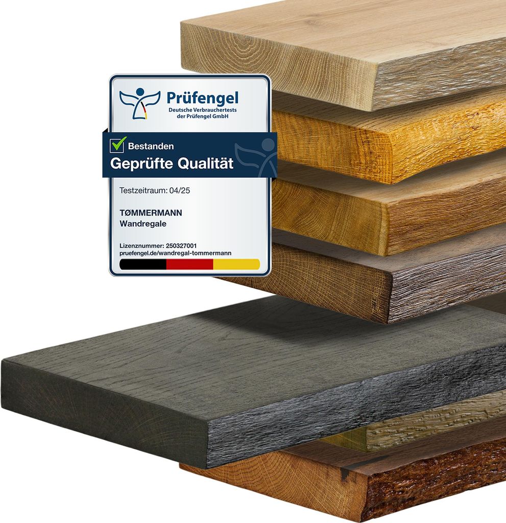 tømmermann Wandregal mit Baumkante Schweberegal massiv Eiche - Bücherregal Regal Hängeregal Regalbrett Wandboard Wand Shelf |160cm Farbe Antik S...