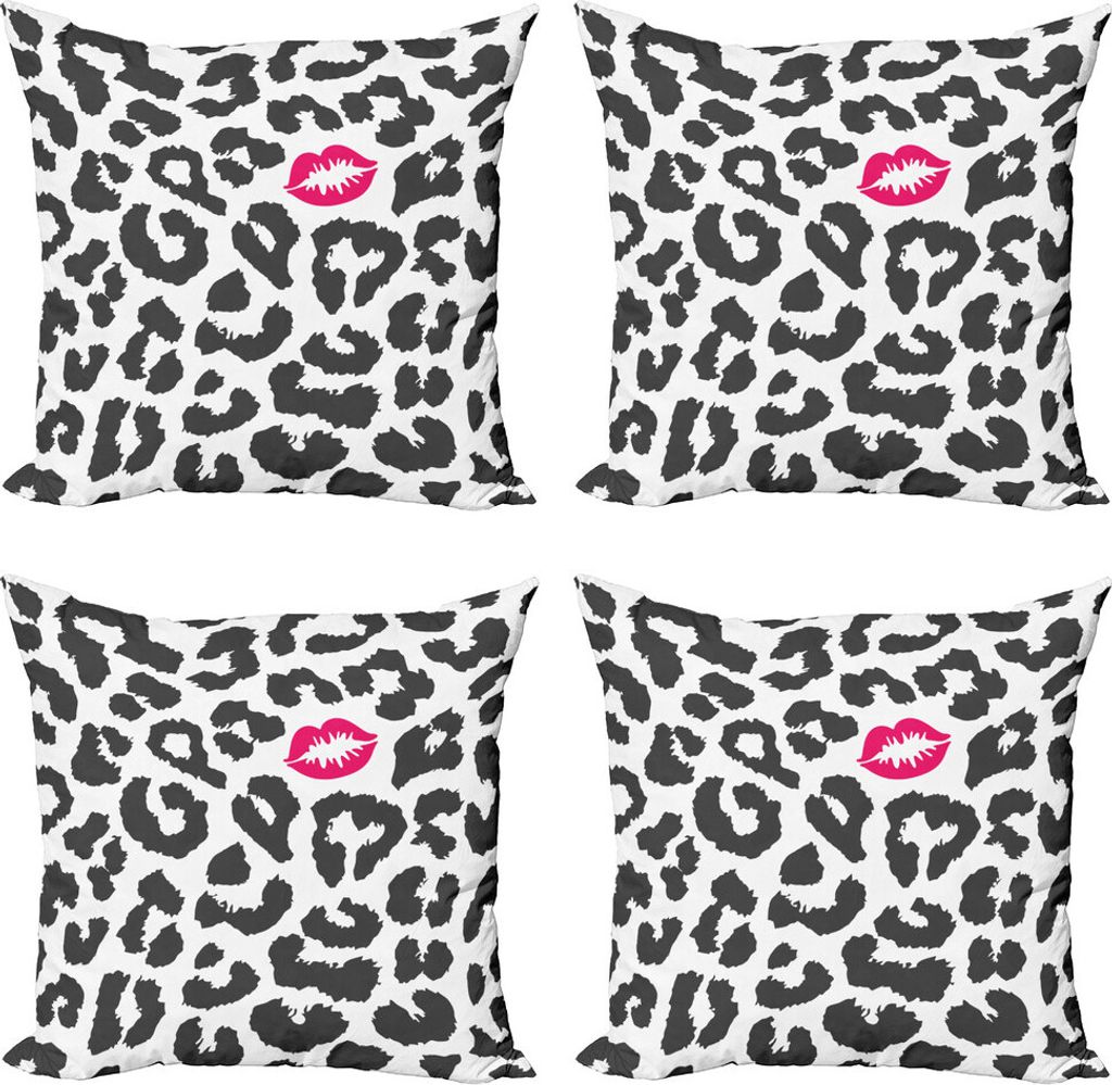 ABAKUHAUS Safari Kissenbezug Set (4 Stück), Gepard-Leopard-Kuss, Moderner Doppelseitiger Digitaldruck, 40 cm x 40 cm, Charcoal Grey Pink