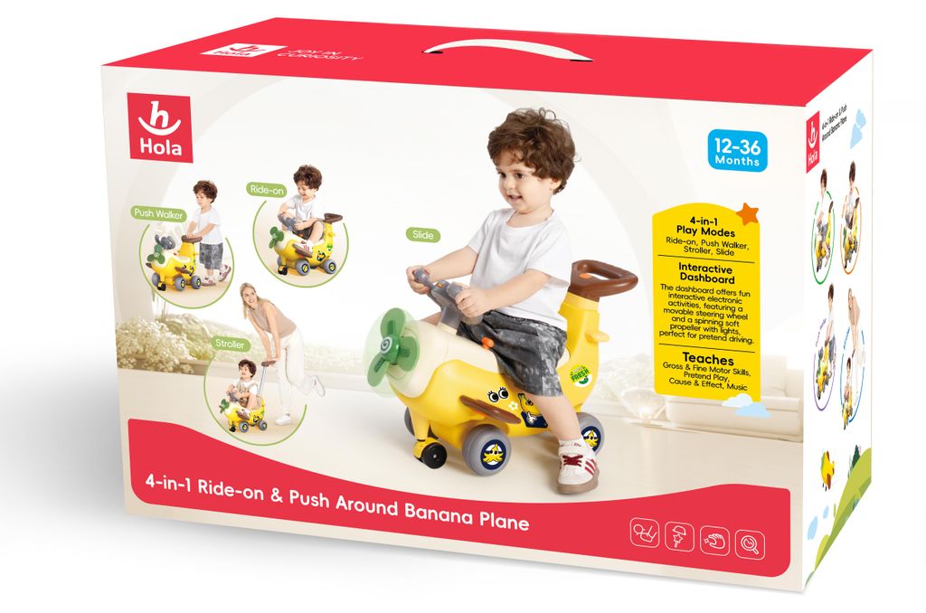 Rutschflugzeug, 4-in-1 Rutschauto mit Schiebestange, Banane Produktbild 