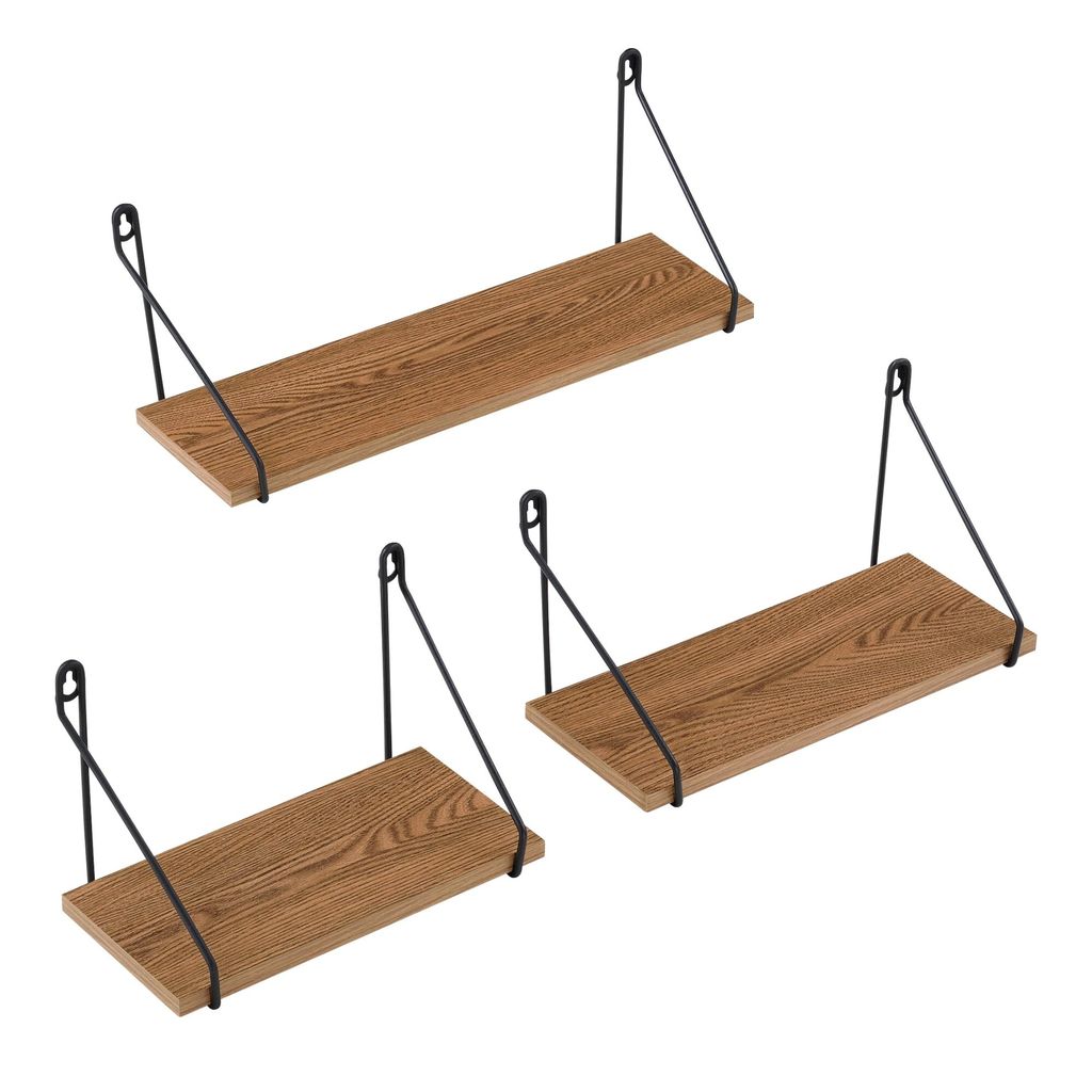 In And OutdoorMatch Wandregal Alden - 3er-Set - Schwarz und Holzfarben - Spanplatte und Eisen - Modernes Design