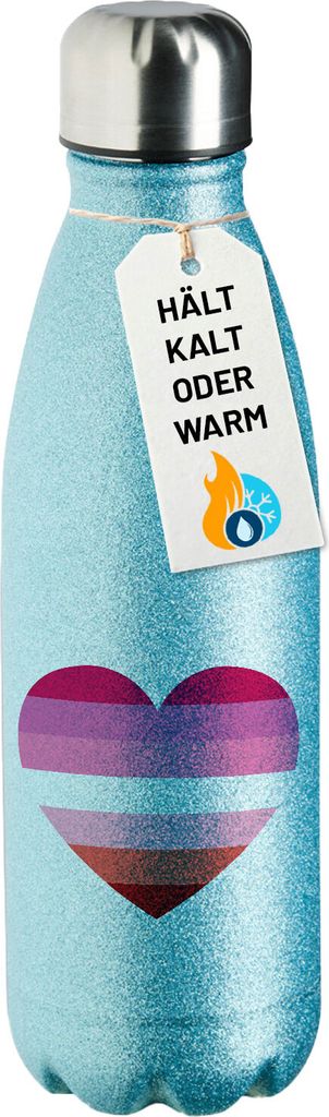 Huuraa Trinkflasche Lesbische Pride Flagge LGBTQ Herz 500ml Blue Edelstahl Wasserflasche Trinkflasche Geschenkidee