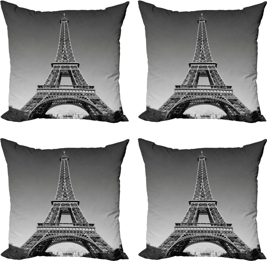 ABAKUHAUS Eiffelturm Kissenbezug Set (4 Stück), Paris Landmark, Moderner Doppelseitiger Digitaldruck, 60 cm x 60 cm, Grau